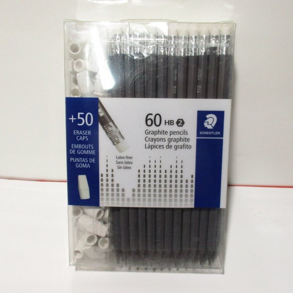 New (Lot of 59) Staedtler Graphite Writing Drawing Pencils HB2 & 50 Eraser Caps - Picture 3 of 4